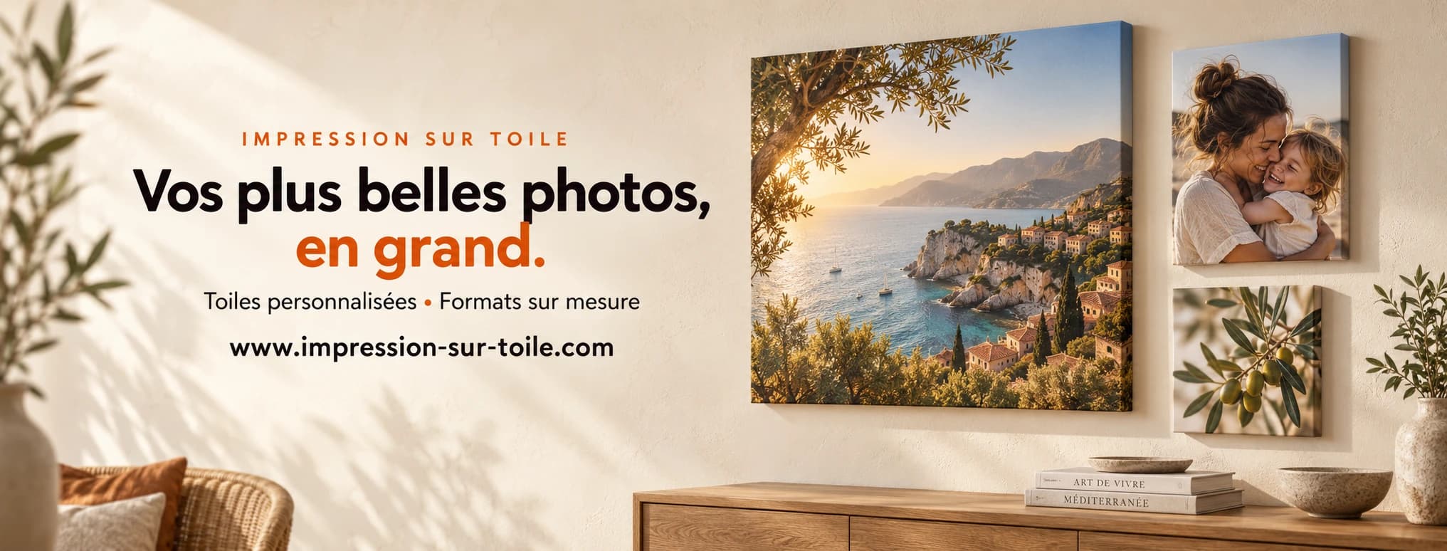 Vos plus belles photos, en grand.. Toiles personnalisées, formats sur mesure. Toiles photo dans un intérieur lumineux.